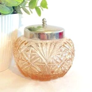 Vintage Czech Glass Jam Marmalade Pot Metal Lid c. 1930